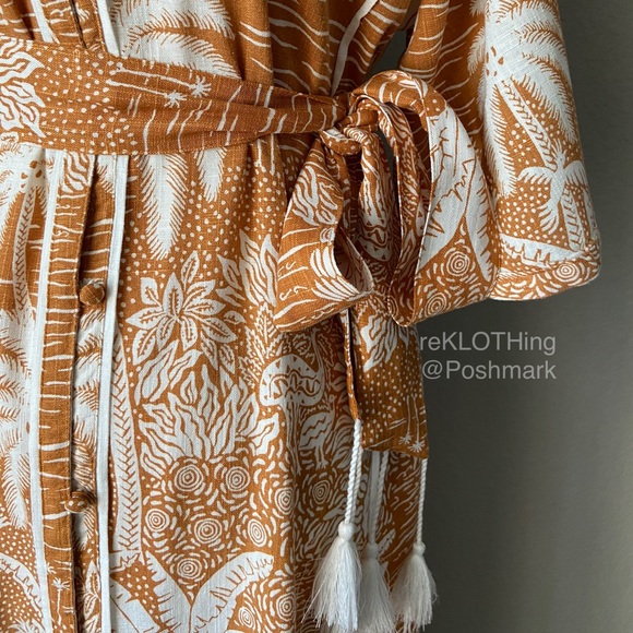 🛍H&M Kaftan Linen-blend Terracotta Midi Maxi Dres - Picture 13 of 16